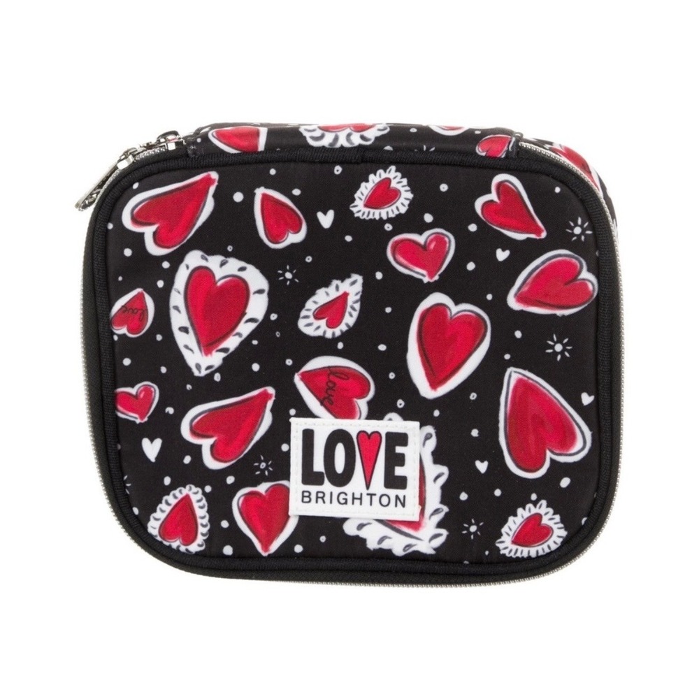 Brighton Love Travel Zip Jewelry Case Hearts Black Red OS